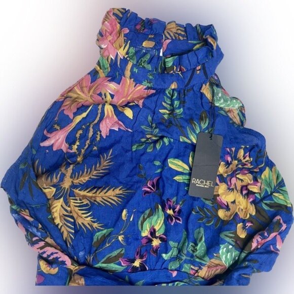 Rachel Roy Blue Tropical Halter Romper S NWT Sleeveless Waist Tie Summer - Picture 6 of 8